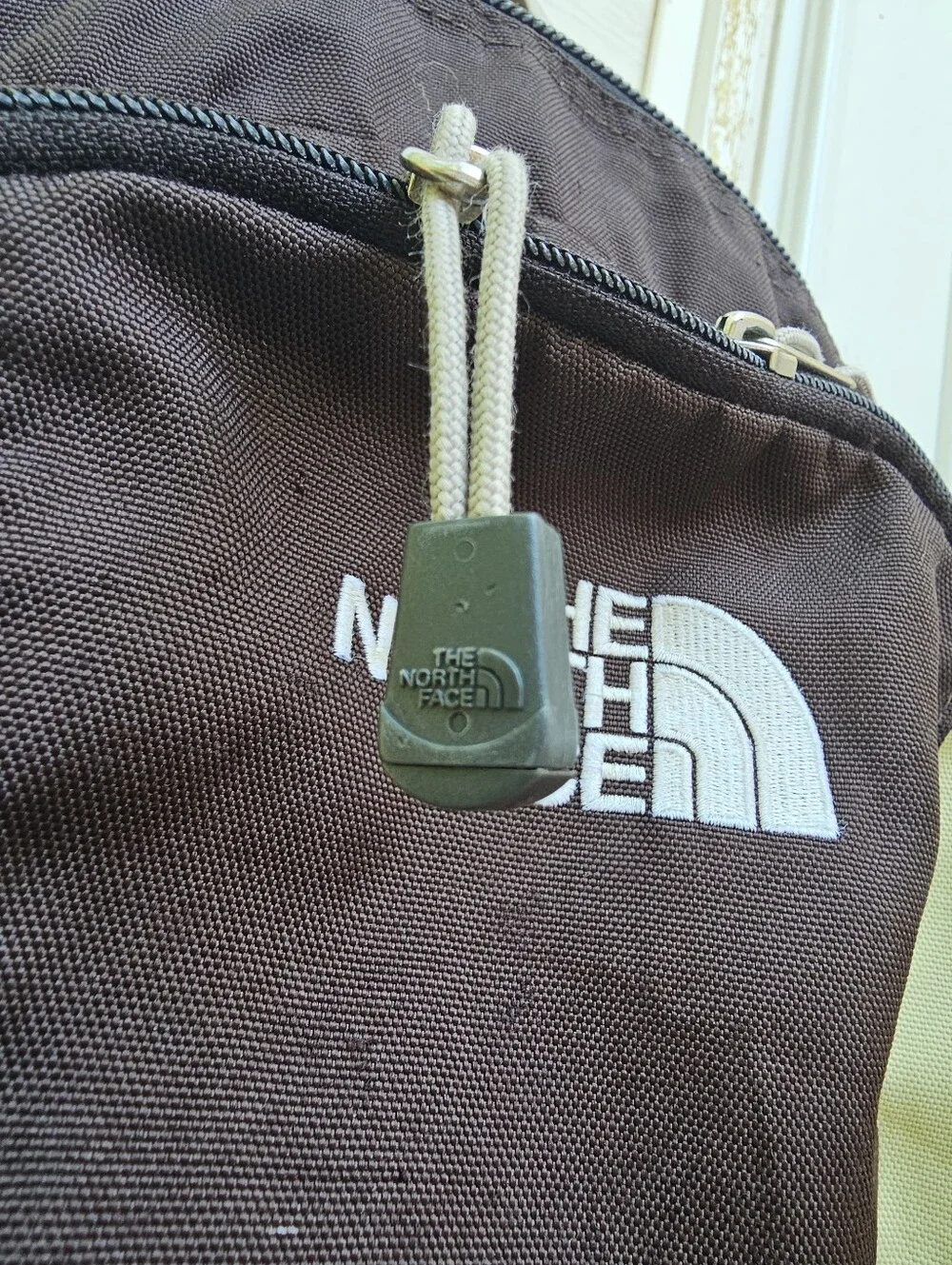 North Face Vault Backpack Brown Lime Green Embroidered Hiking Laptop Flaw Stains